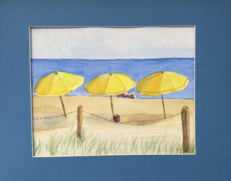 Watercolor original - 9" x 12" matted to 11" x 14" - "Three Umbrellas"